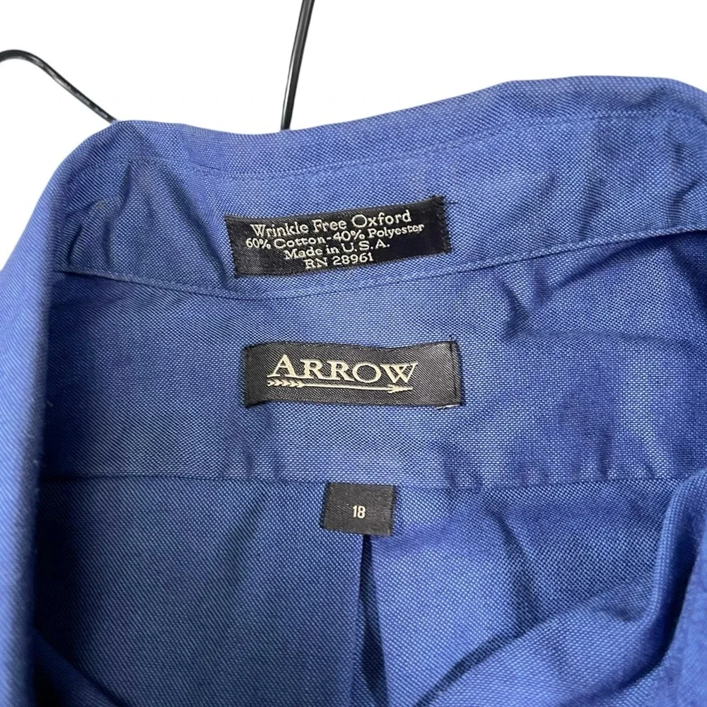 Arrow 18 Blue Short Sleeve Button Down Shirt Wrinkle Free Oxford Officecore - Picture 5 of 7
